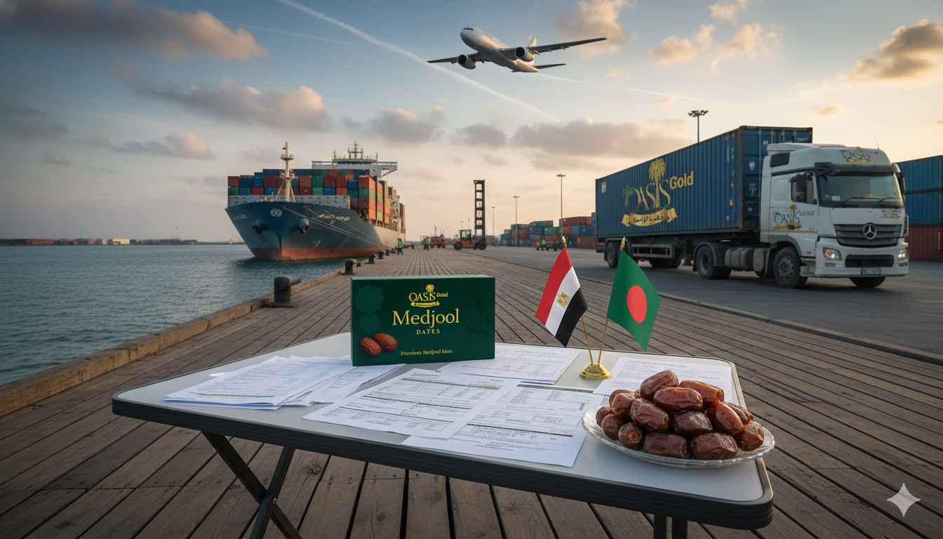 استيراد تمر المجدول من مصر إلى بنجلاديش — توريد جملة موثوق Oasis Gold